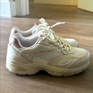 Easy Spirit Cream Sneakers with Chunky Sole and Breathable Design